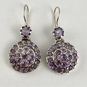 Vintage Amethyst and Silver Medallion Drop Earrings